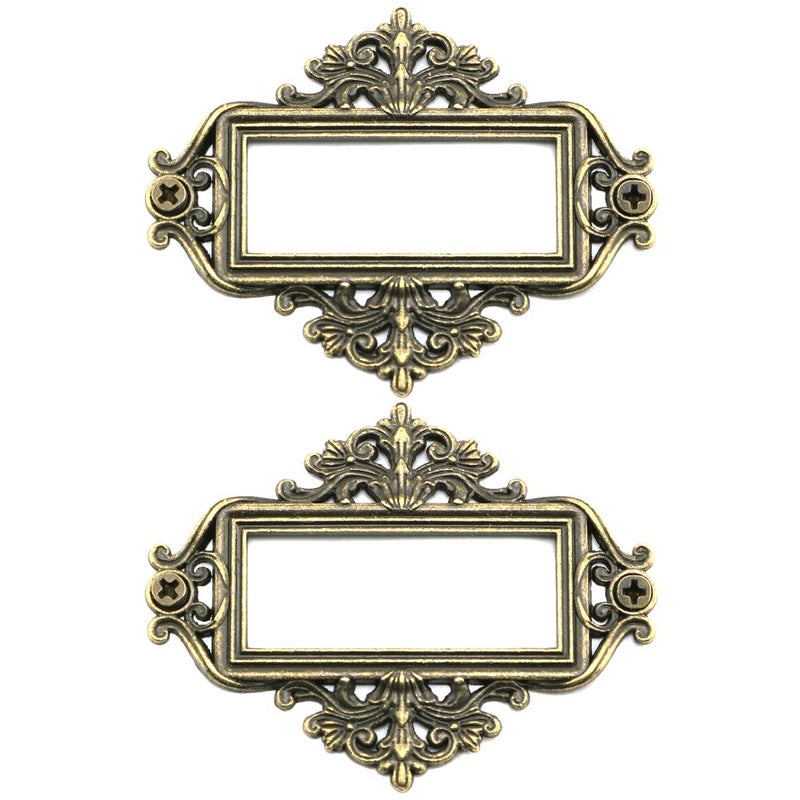 Lind Kitchen 12pcs Lace Label Holder Vintage Retro Metal Decorative Drawer Box Tag Label Card Slot Frame Label Holder (Antique Bronze) - Image 1